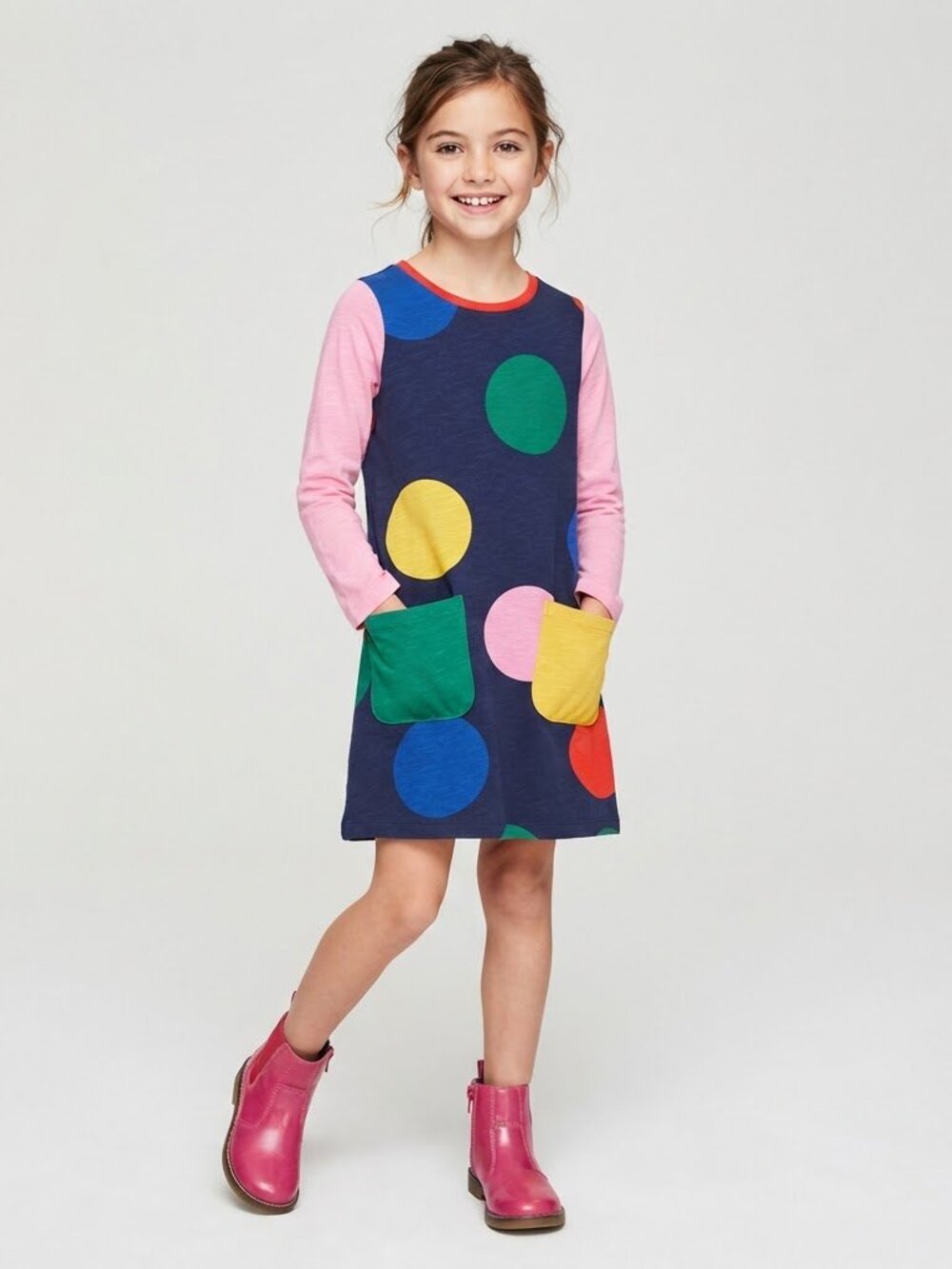 Mini Boden Fun Pocket Jersey Dress (Style code G2233) Polka Dots. NWT. 10.